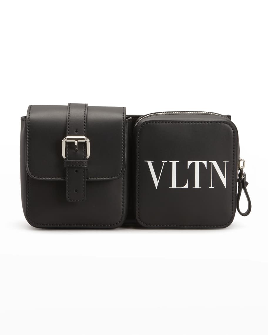 Valentino Garavani Men's VLTN Leather Pouch Clutch Bag w/ Strap