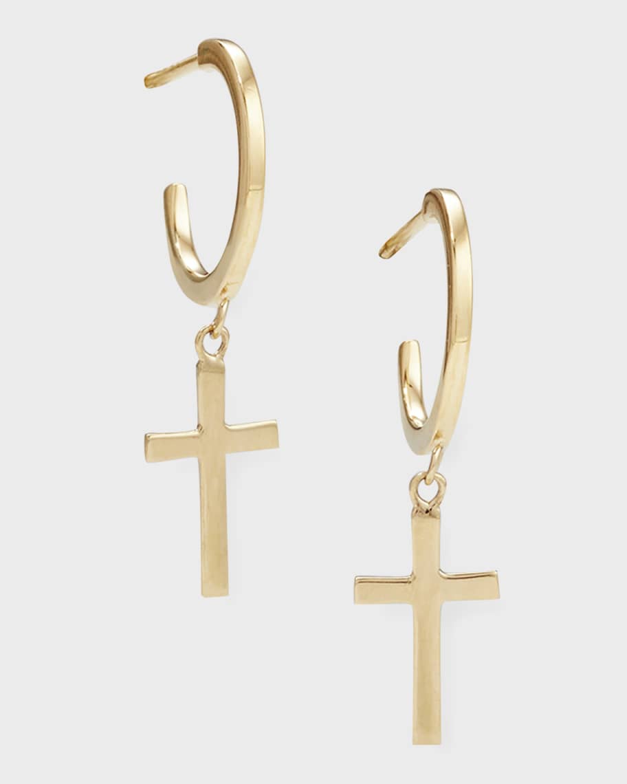 LANA Hanging Cross Curved Huggie Earrings | Neiman Marcus