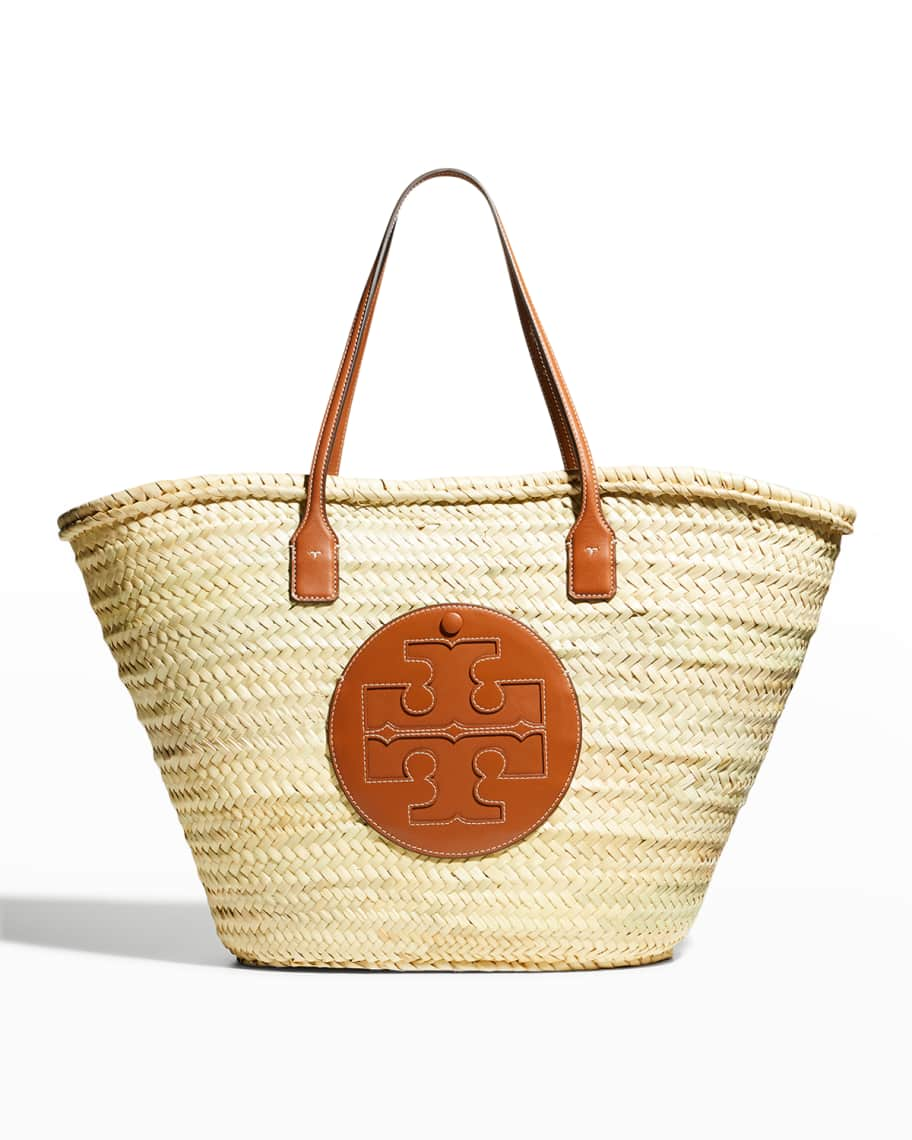 Ella Small Raffia Tote Bag in Black - Tory Burch