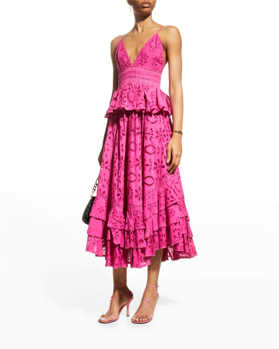 ROCOCO SAND Eyelet Tiered Ruffle-Trim Long Dress | Neiman Marcus