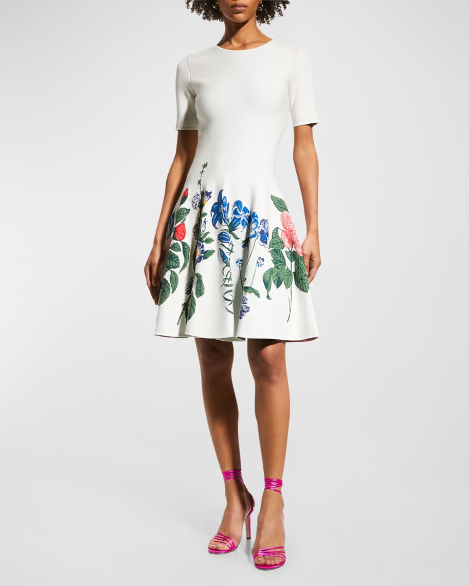 Oscar de la Renta Floral Jacquard Fit-&-Flare Dress | Neiman Marcus