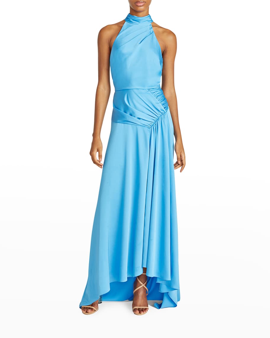Theia Hatice Ruched Halter-Neck Gown | Neiman Marcus
