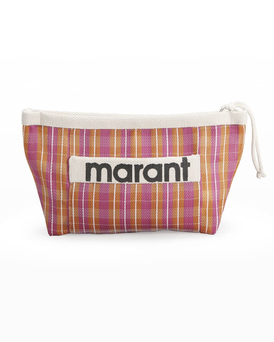 Isabel Marant Powden Logo Plaid Cosmetic Bag | Neiman Marcus