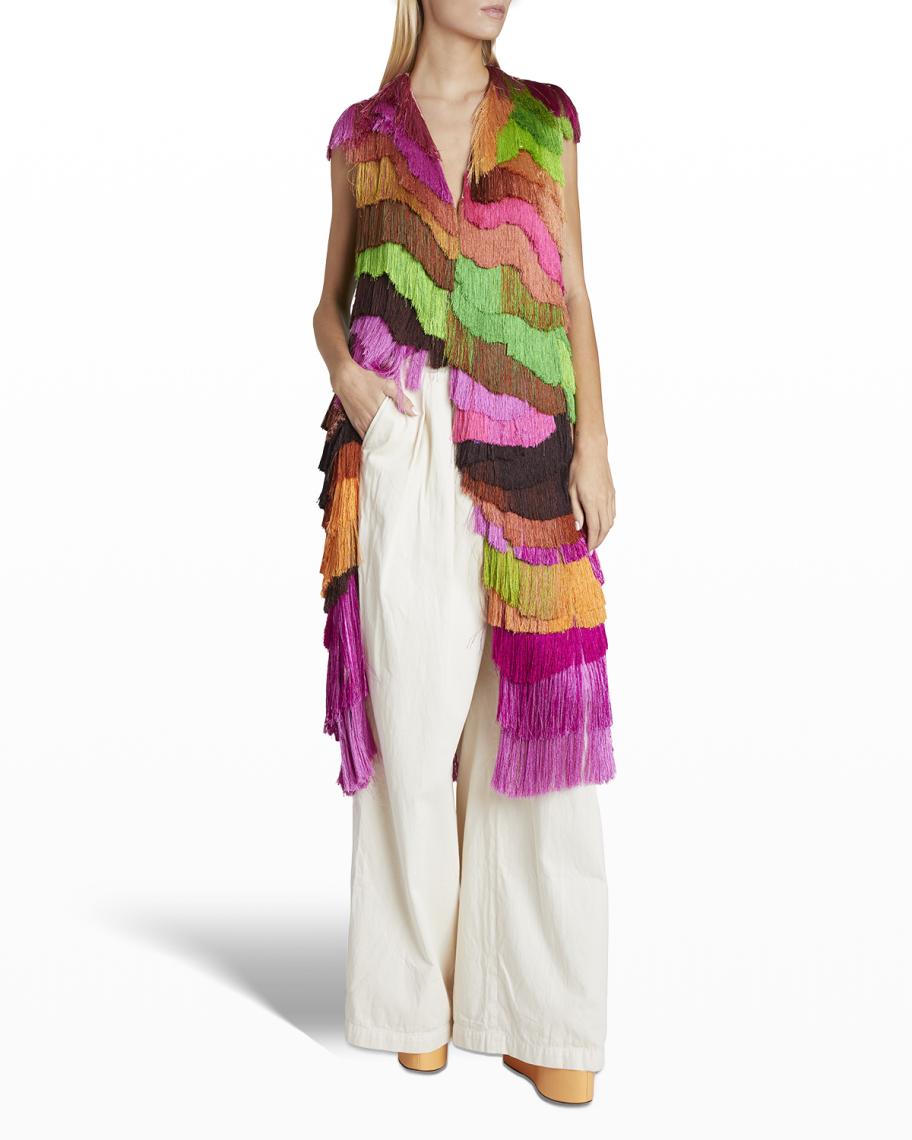 Dries Van Noten Tiered Fringe Long Vest | Neiman Marcus