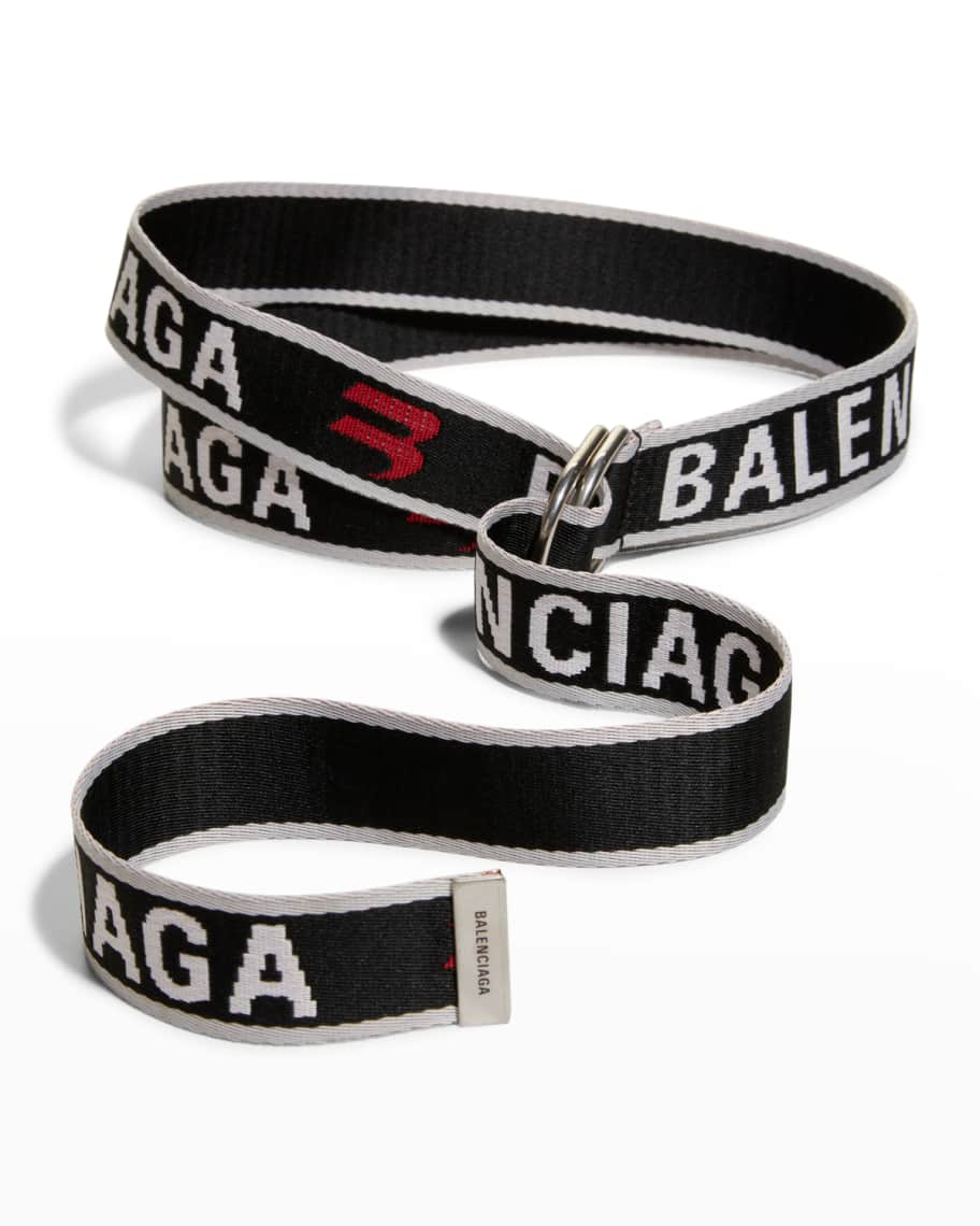 Balenciaga Men's Webbed Logo D-Ring Belt | Neiman Marcus