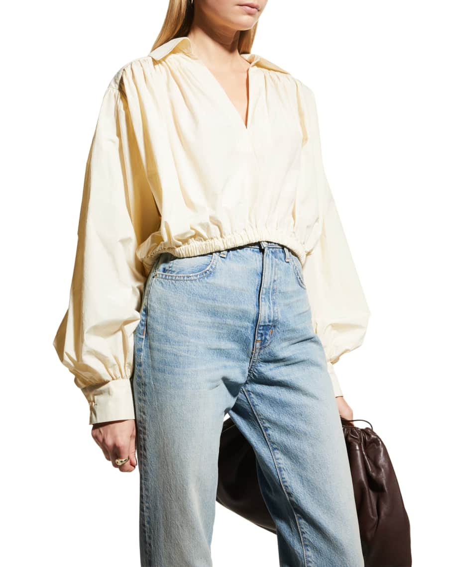 Rohe Petale Pleated Long-Balloon Sleeve Top | Neiman Marcus