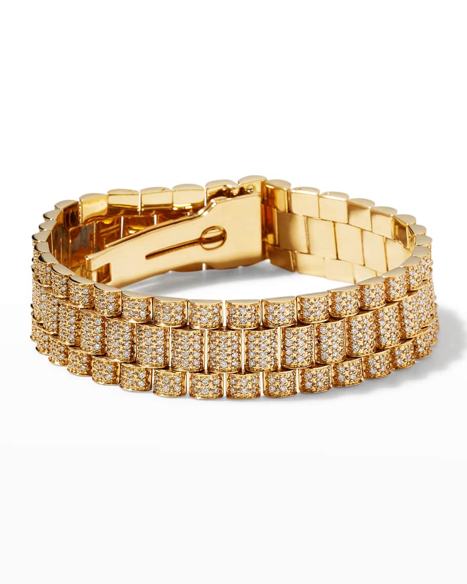 Heera Moti Yellow Gold 3-Row Pave Diamond Link Bracelet | Neiman Marcus