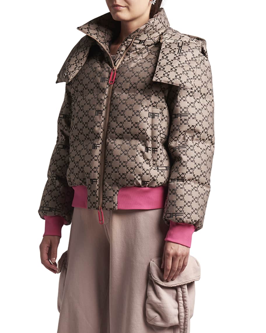 Off-White Arrow Logo Check Puffer Jacket w/ Removable Hood