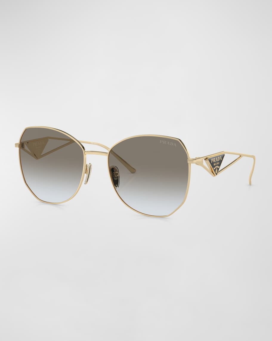 Prada Triangle Logo Round Metal Sunglasses