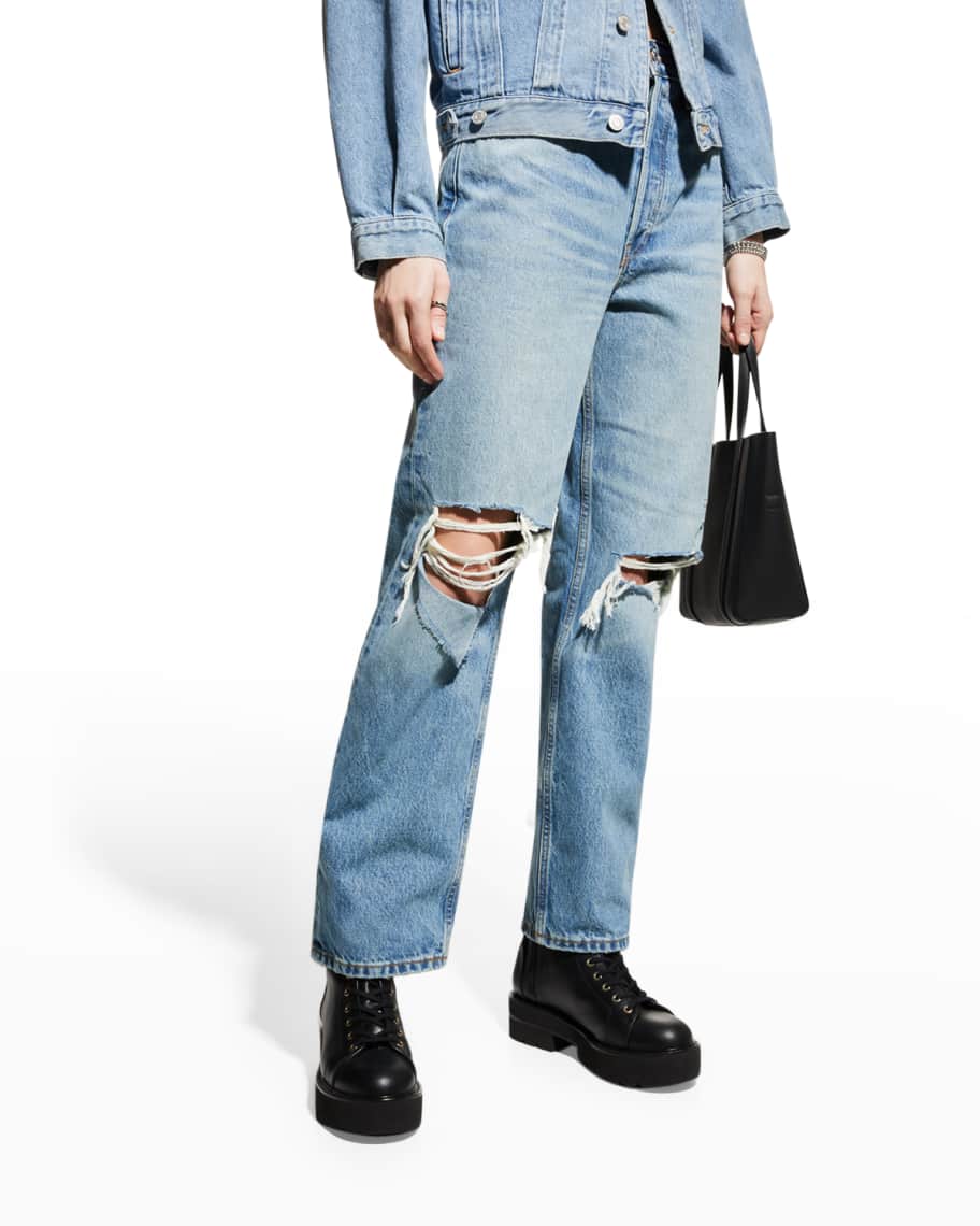 RE/DONE 90s Low Slung High Rise Distressed Straight Leg Jeans | Neiman ...