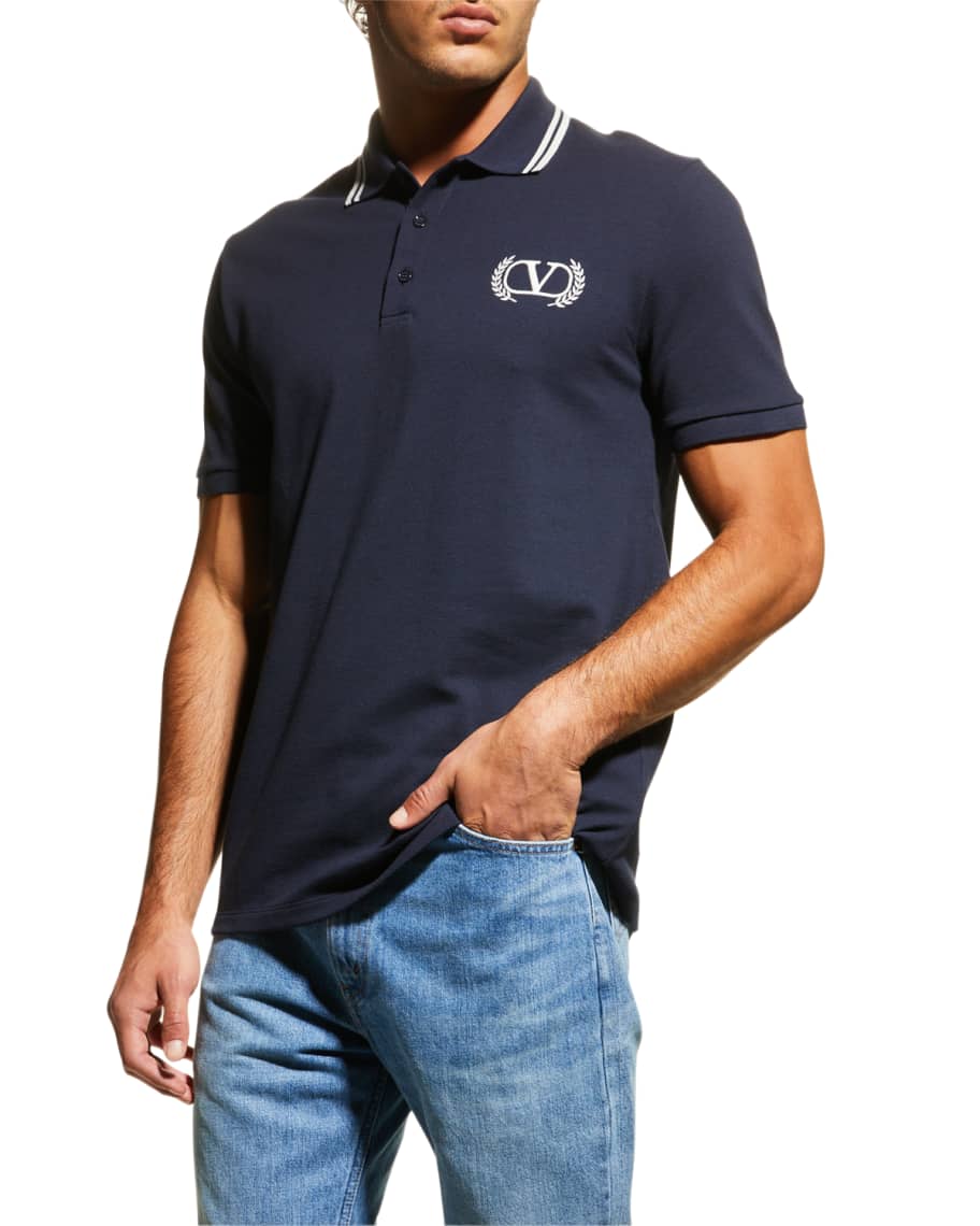 Valentino Garavani Men's Pique Logo Polo Shirt | Neiman Marcus