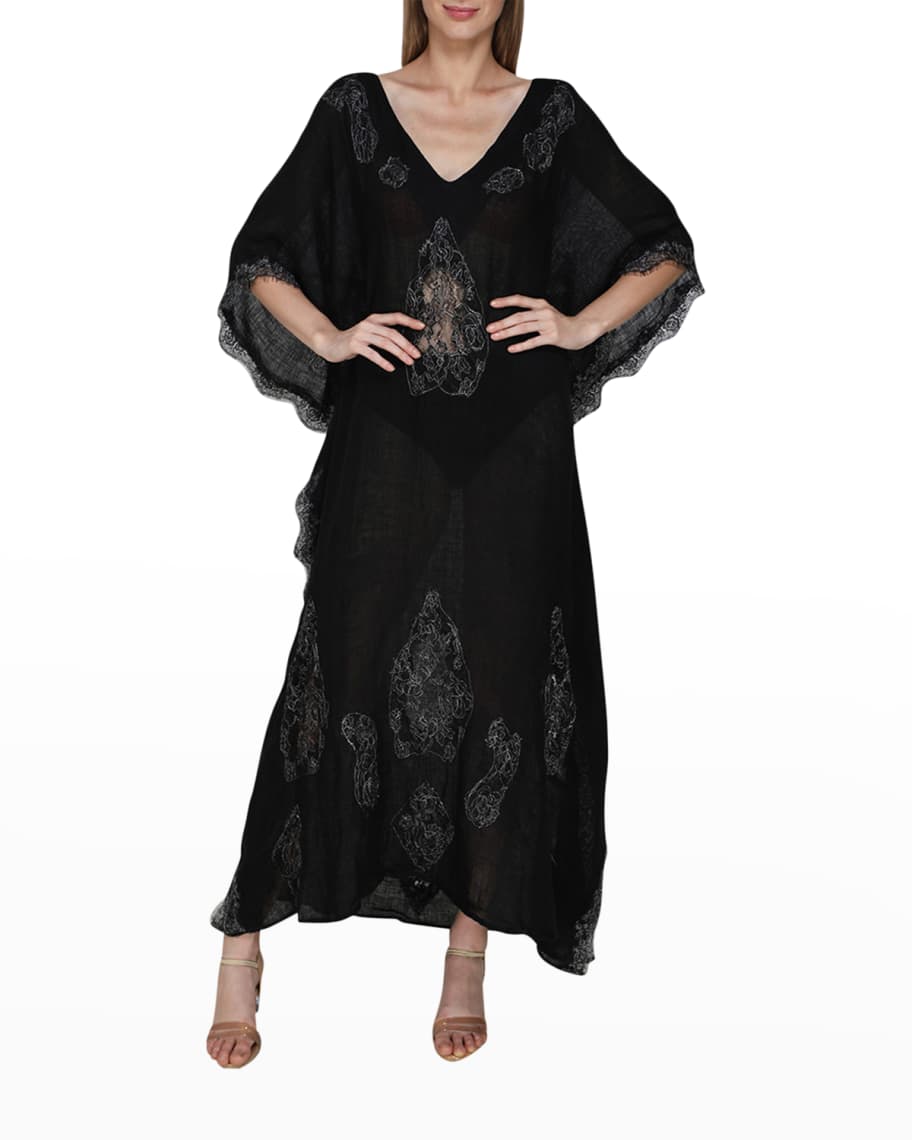 Flora Bella Giverny Linen and Lace Caftan | Neiman Marcus