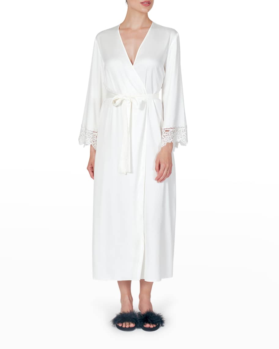 Rya Collection Rosey Lace-Cuff Silk Robe | Neiman Marcus
