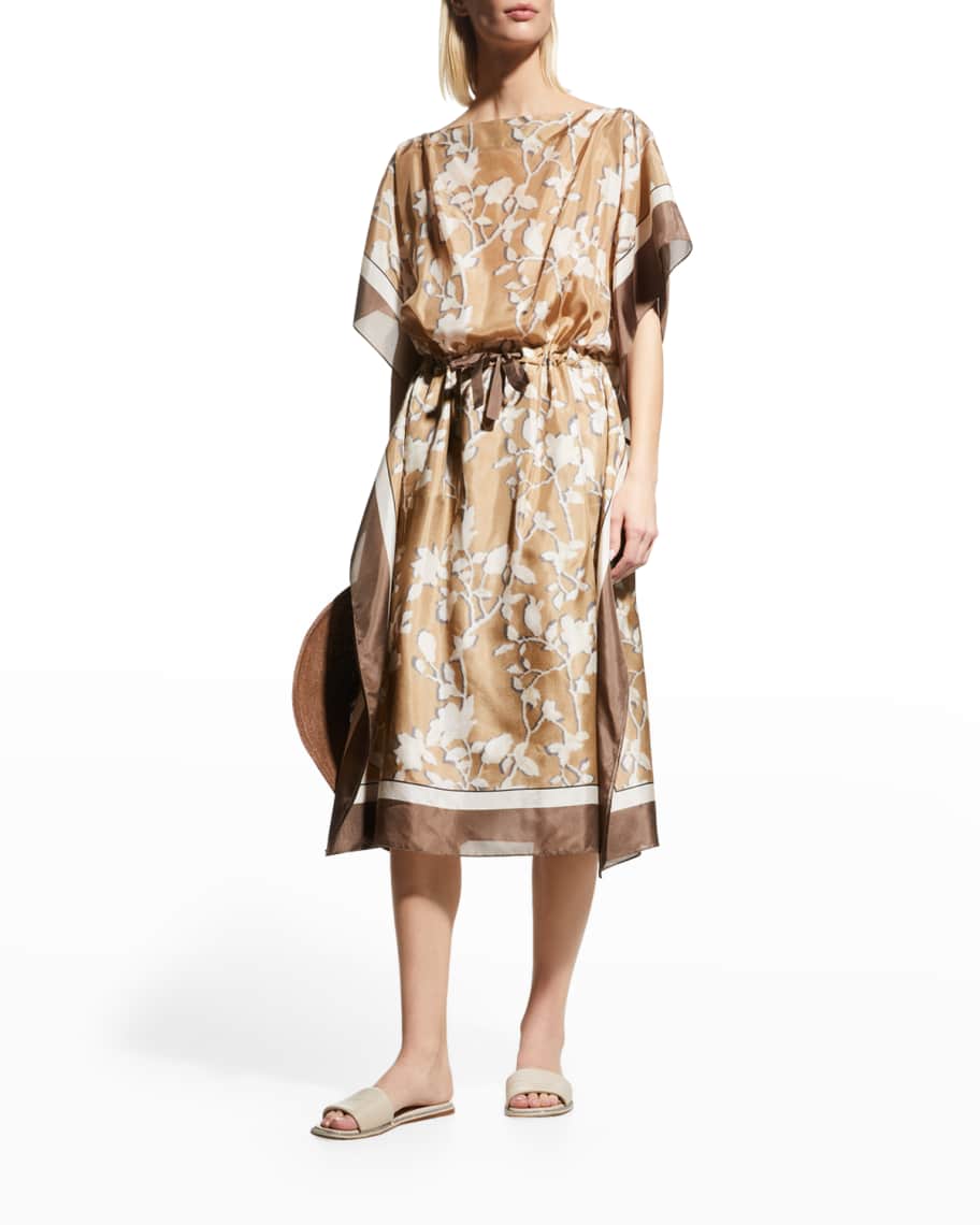Brunello Cucinelli Floral Foulard Silk Midi Dress | Neiman