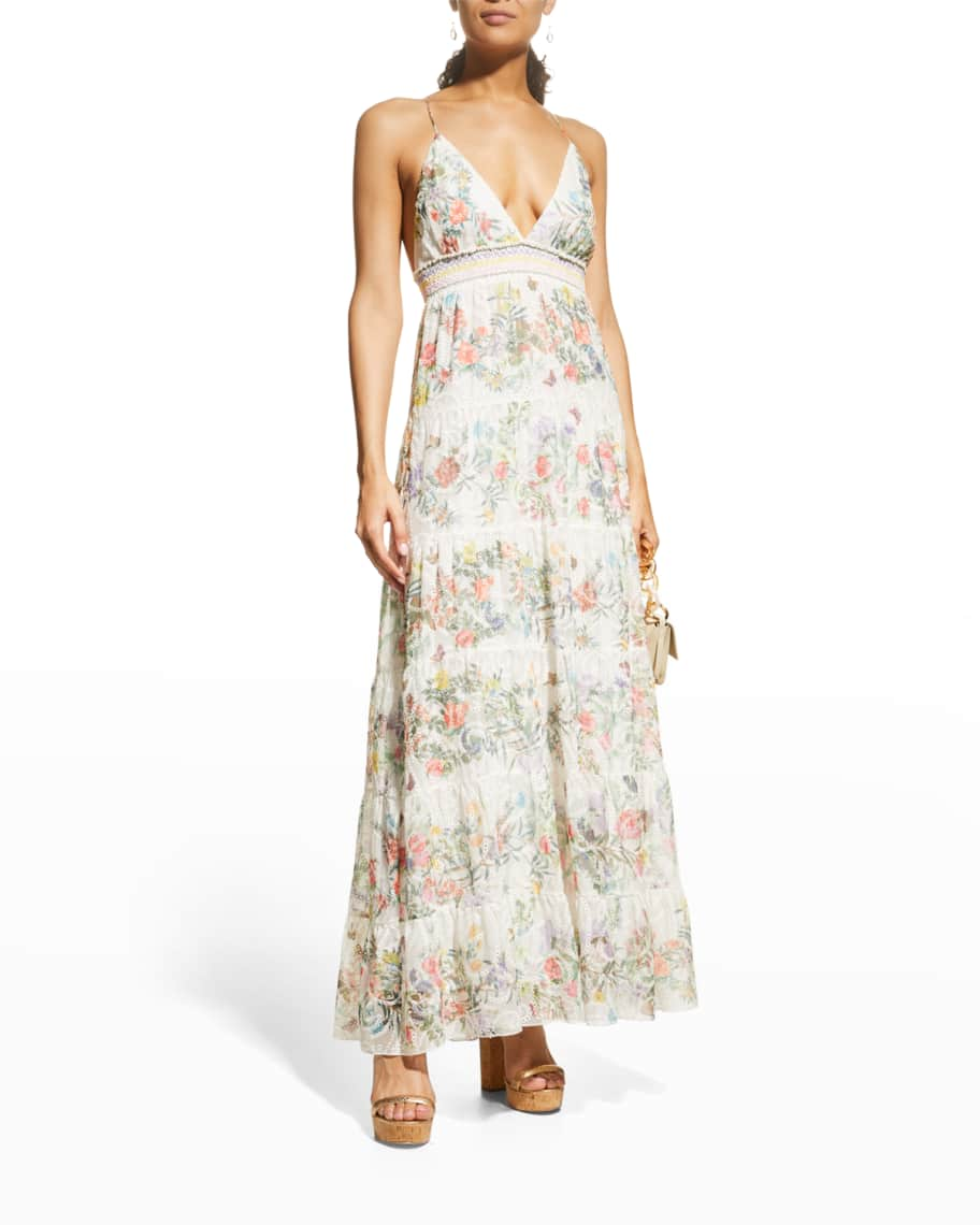 Alice + Olivia Karolina Floral Embroidered Tiered Maxi Dress | Neiman ...