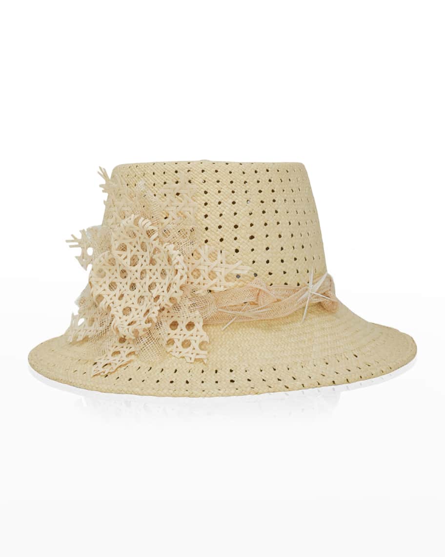 Gigi Burris Caine Flower Perforated Straw Panama Hat