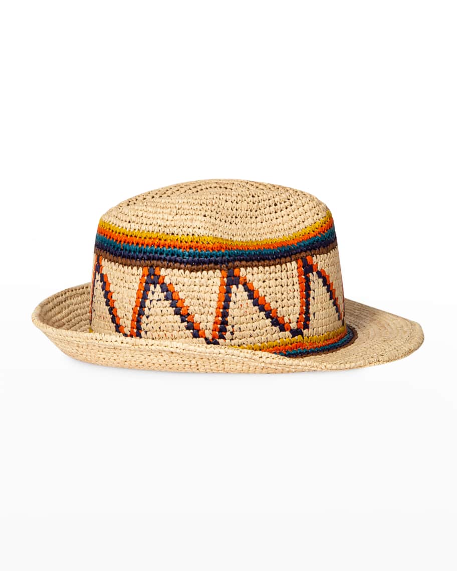 Paul Smith Men's Artist Stripe Raffia Trilby Fedora Hat Neiman Marcus