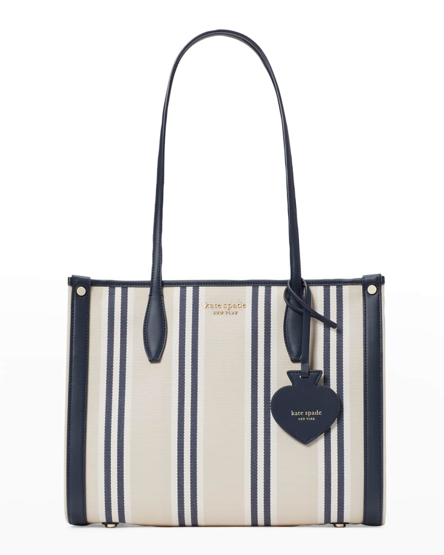 Kate Spade - Beige & Navy Striped Canvas Structured Tote w/ Leather Tr –  Current Boutique
