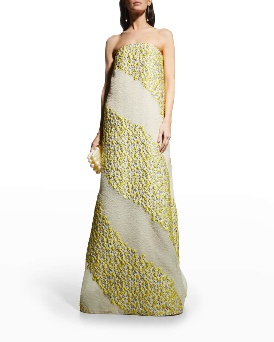 Lela Rose Strapless Diagonal Floral Jacquard Gown Neiman Marcus