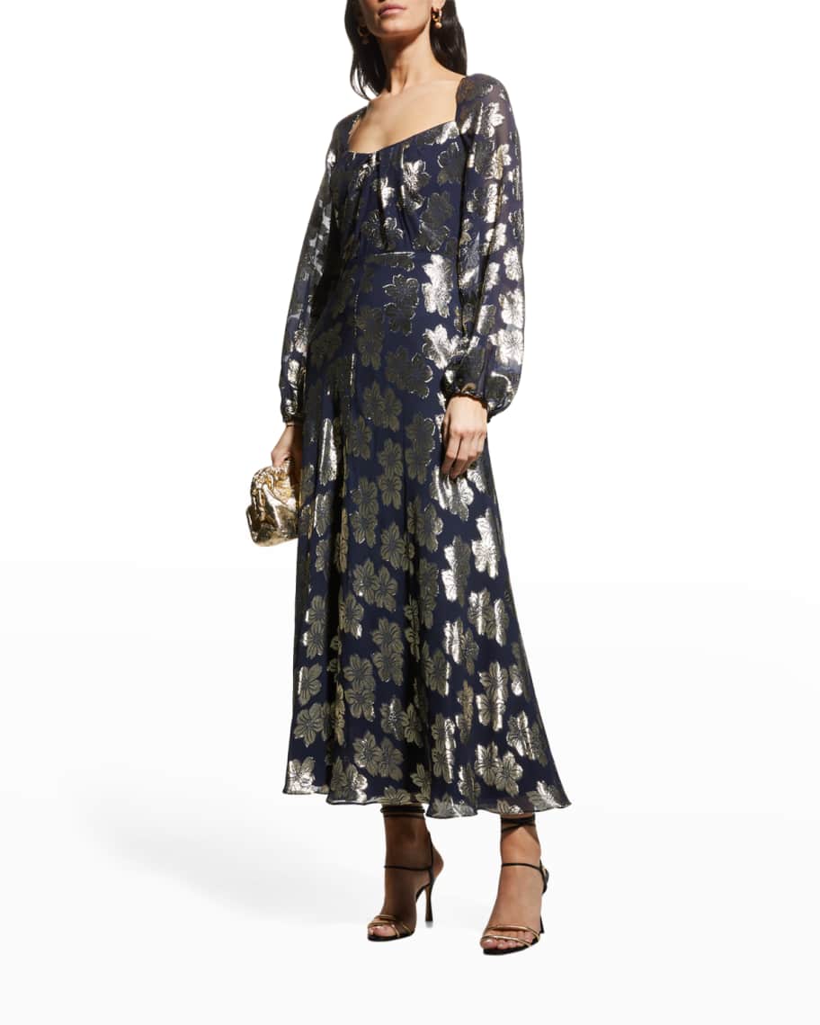 Lela Rose Metallic floral Jacquard Maxi Dress | Neiman Marcus