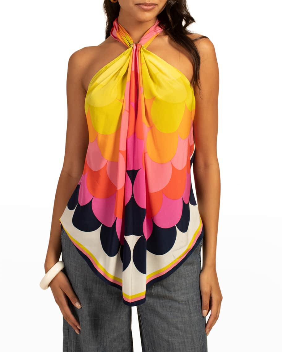 Trina Turk Marine ScarfHalter Silk Top Neiman Marcus
