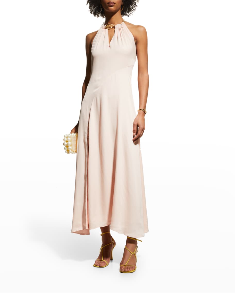 SIMKHAI Leoni Draped Halter Neck Cutout Maxi Dress | Neiman Marcus