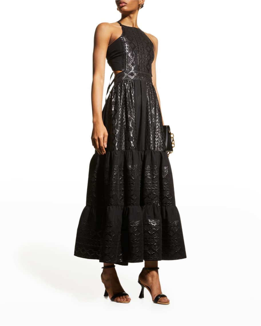 LACE The Label Geo Embroidered Maxi Halter Dress | Neiman Marcus