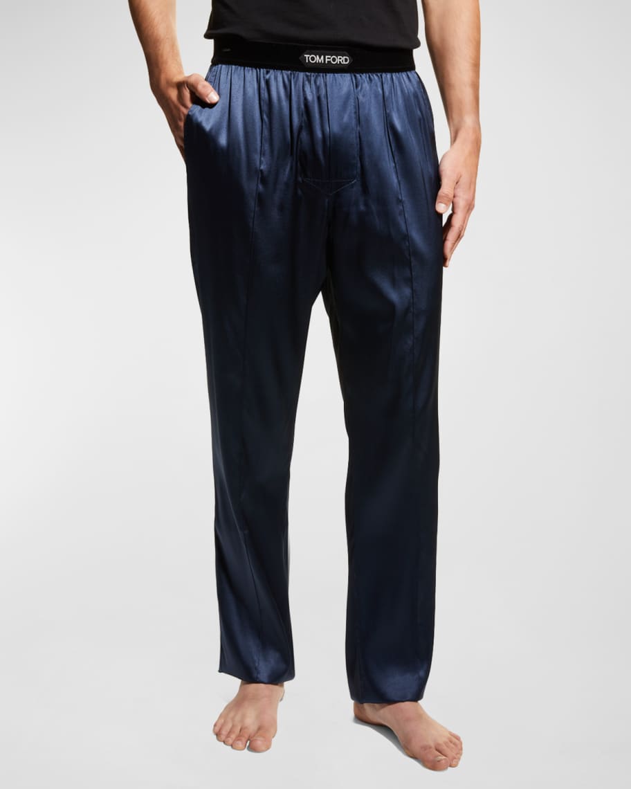 Men Geo Print Belted Satin Robe & Shorts & Pants PJ Set