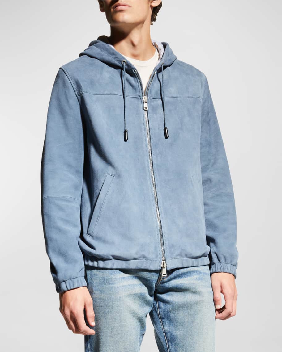 Light Blue Zipper Up Drawstring Hooded Jacket With Pocket
