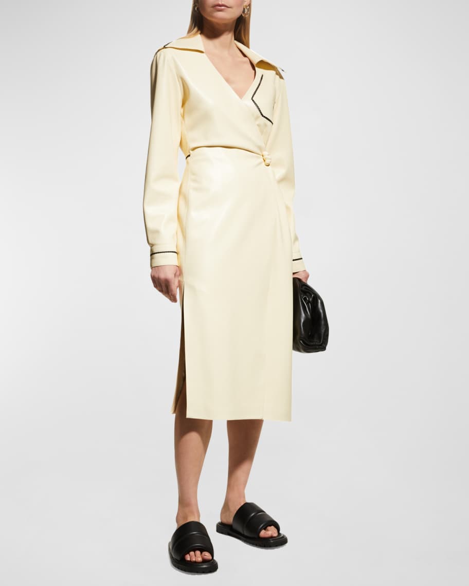 Nanushka Berna Vegan Leather Midi Wrap Dress | Neiman Marcus