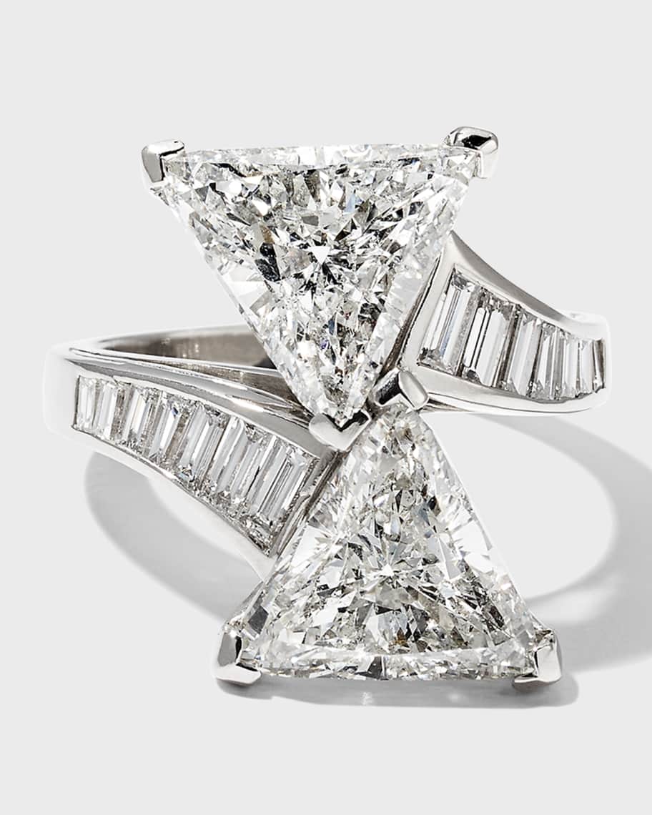 Oscar Heyman Platinum Two Row Round and Marquise Diamond Guard Ring