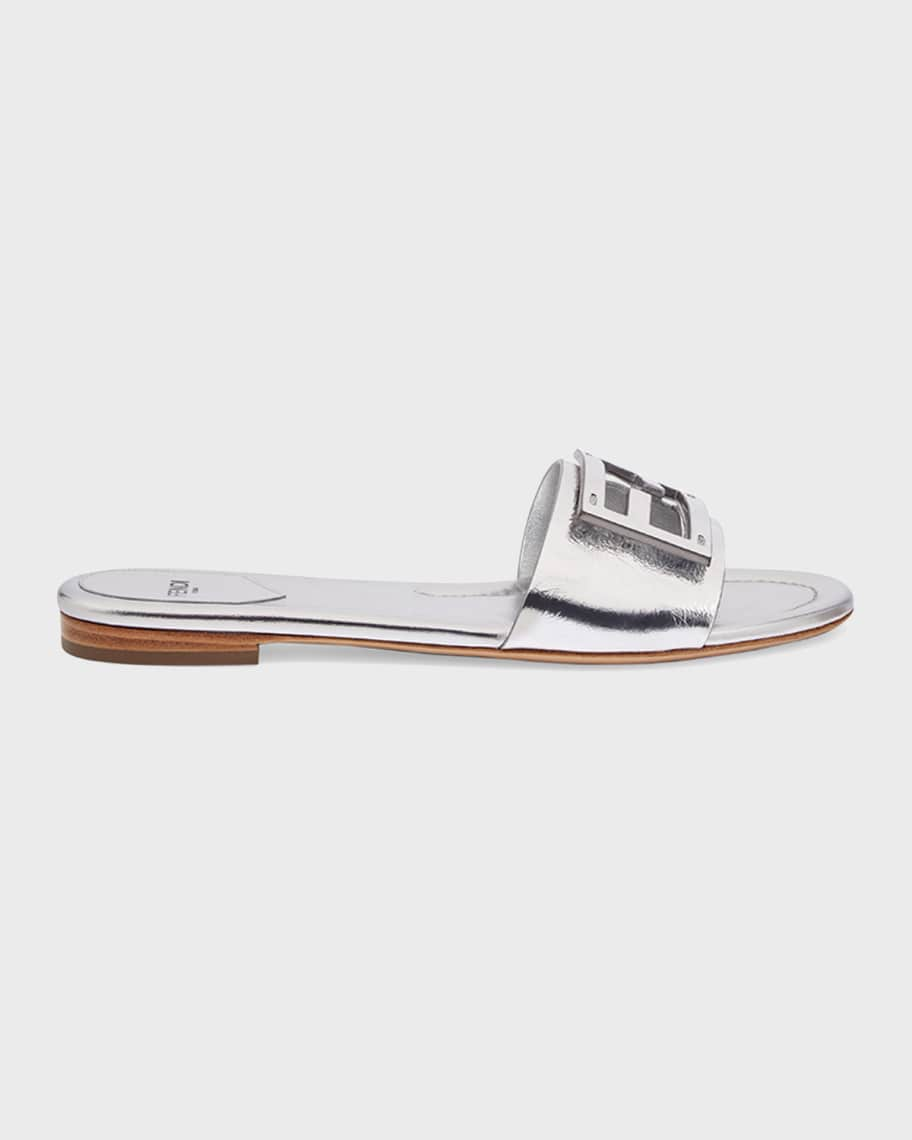 Fendi FF Tube Metallic Medallion Flat Sandals | Neiman Marcus