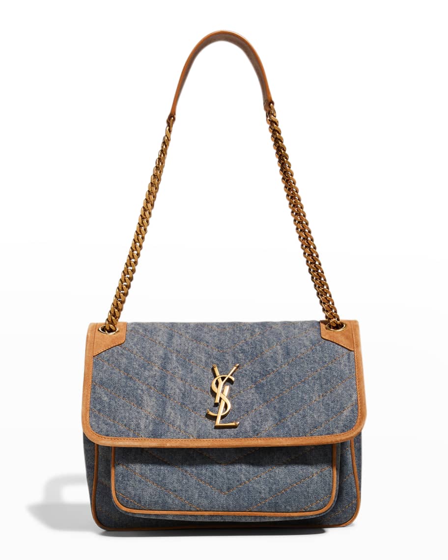 Saint Laurent Niki Medium YSL Denim Shoulder Bag | Neiman Marcus