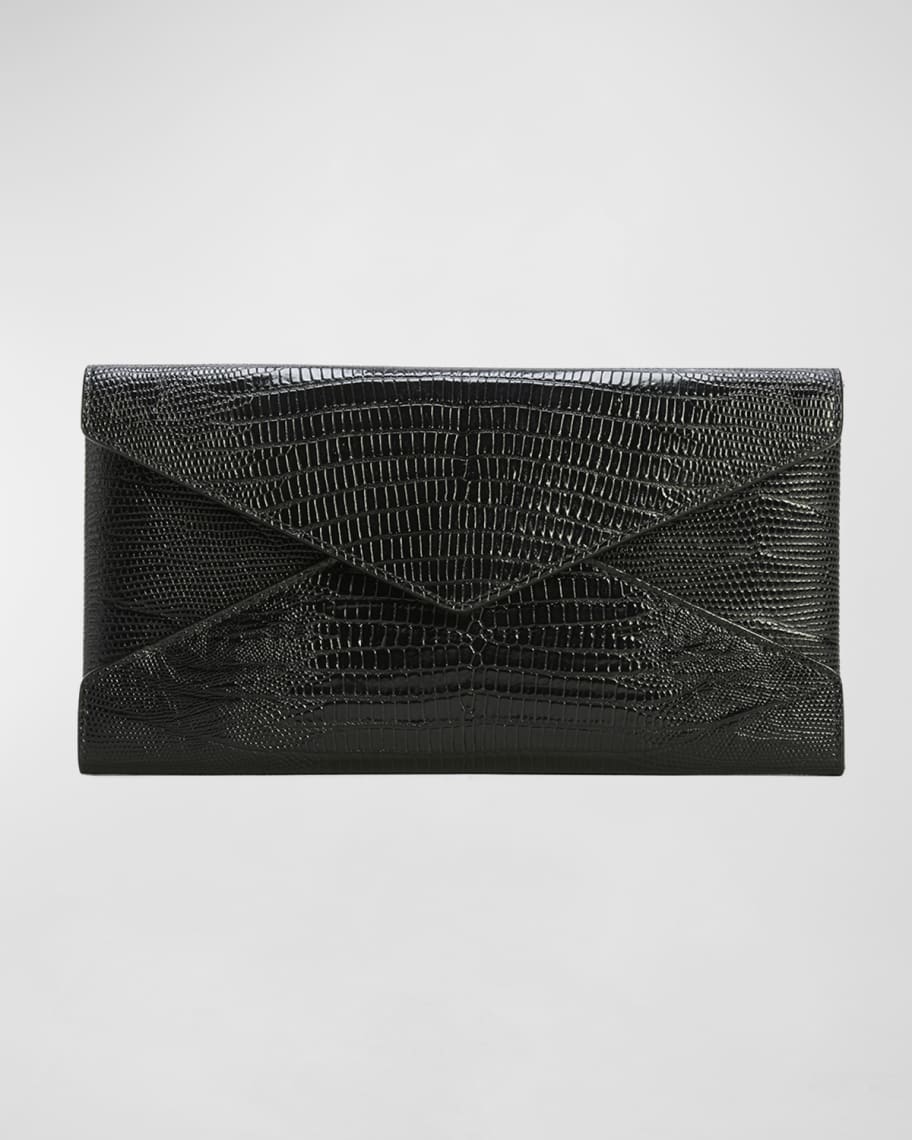 Saint Laurent Paloma Envelope Lizard-Embossed Clutch Bag | Neiman Marcus