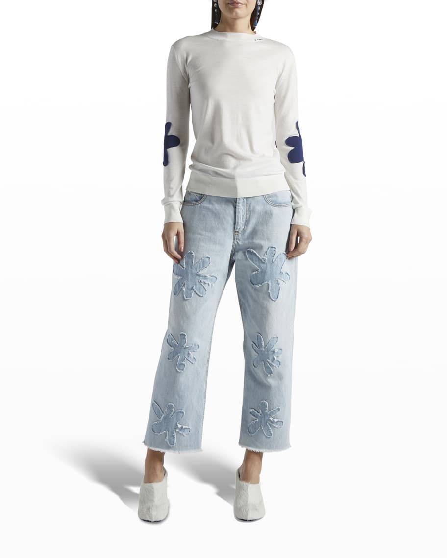 Marni Flower Elbow Patch Wool Sweater Neiman Marcus