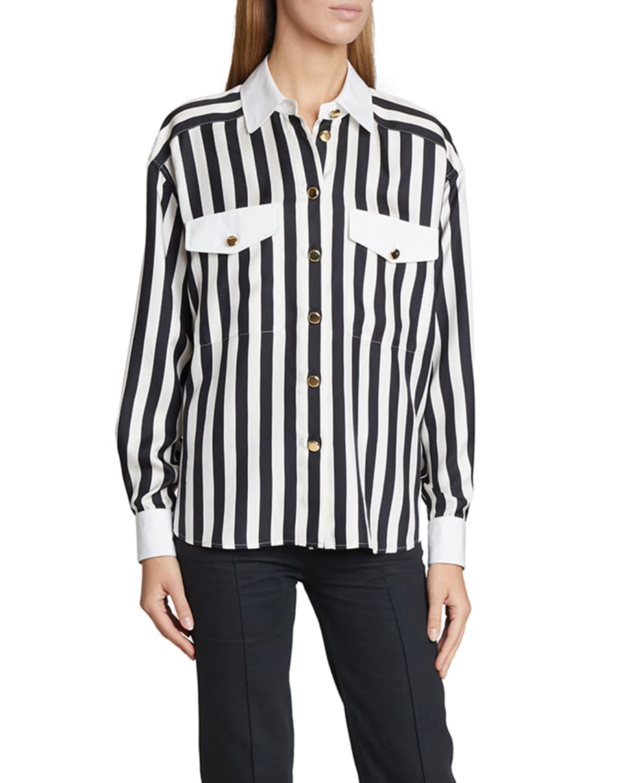 Saint Laurent Striped Collared Shirt Neiman Marcus