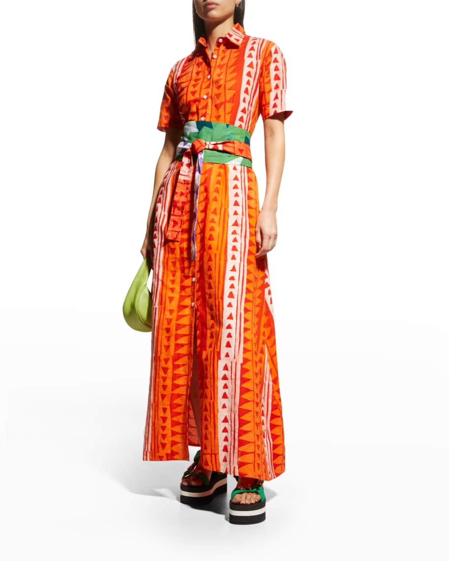 Studio 189 Orange Masquerade Long Shirt Dress with Mixed Print and Obi ...