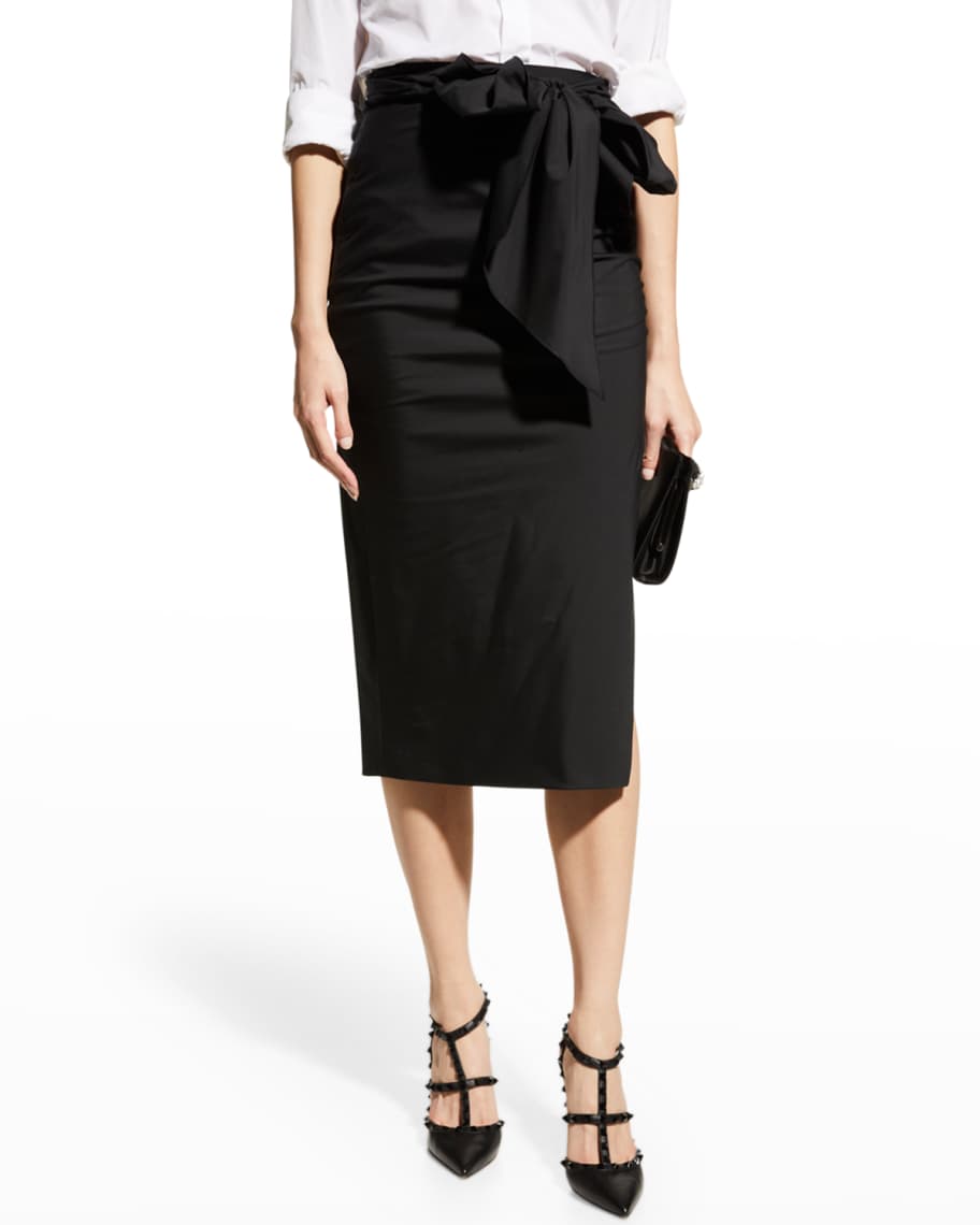 Carolina Herrera Sash-Tie Ruched Pencil Skirt | Neiman Marcus