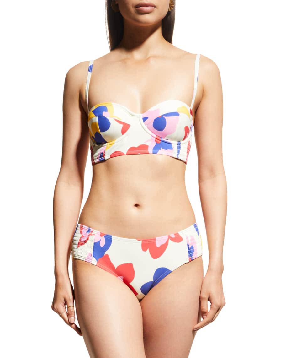 Summer Floral Smocked Underwire Bralette Bikini Top