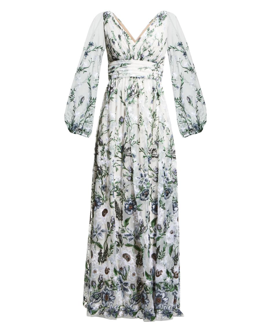 marchesa notte floral appliqud embroidered tulle midi dress Marchesa Notte Tiered Embroidered Tulle Midi Dress