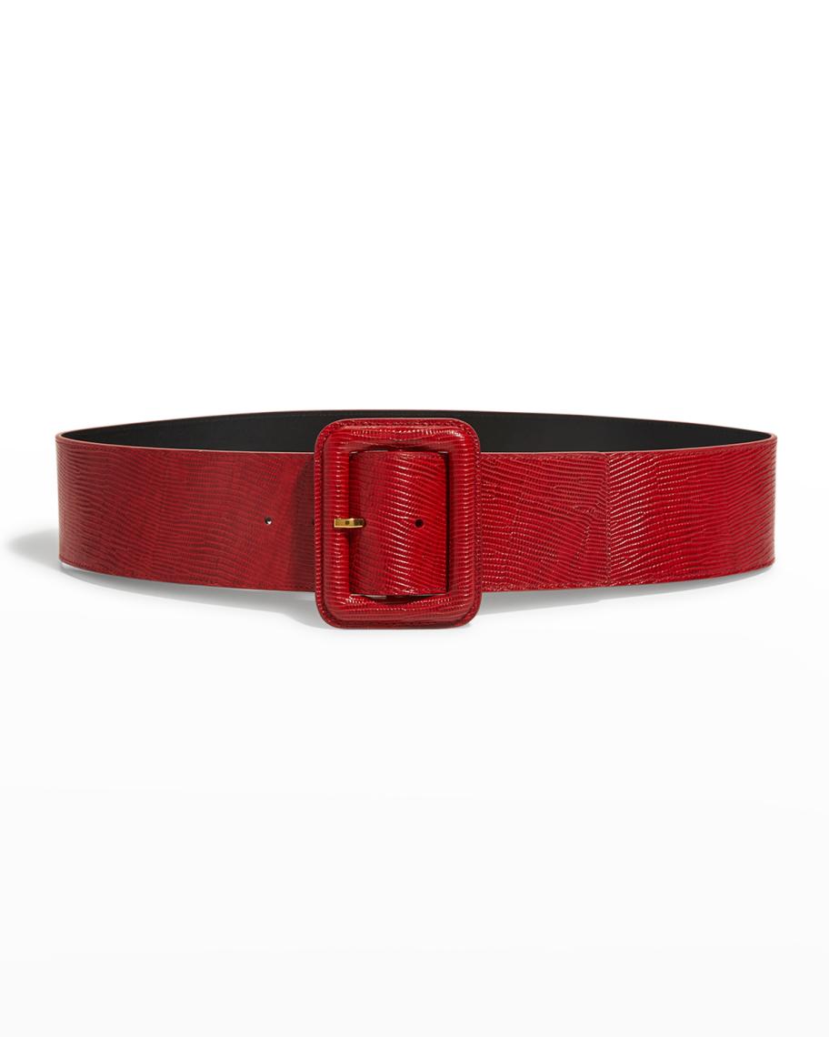 Saint Laurent Lizard-Embossed Leather Belt | Neiman Marcus display picture 2