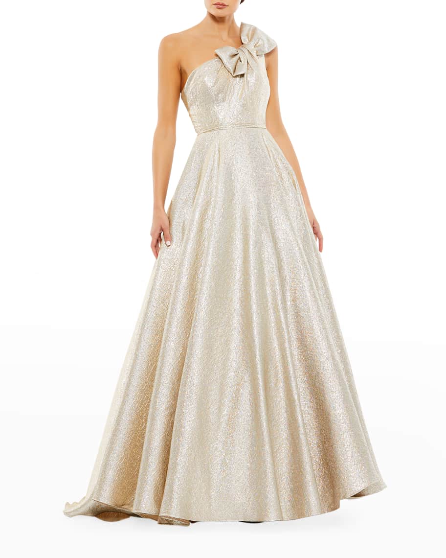 Mac Duggal Metallic Jacquard Ballgown w Bow Neiman Marcus