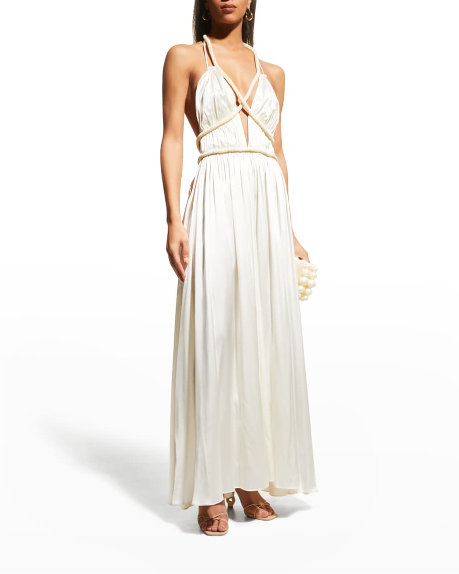 Cult Gaia Salee Ruched Deep V-Neck Gown | Neiman Marcus