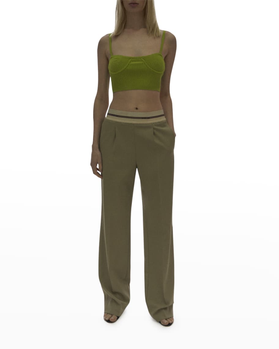 Helmut Lang Wide-Leg Elastic Waist Pleated Suit Pants | Neiman Marcus