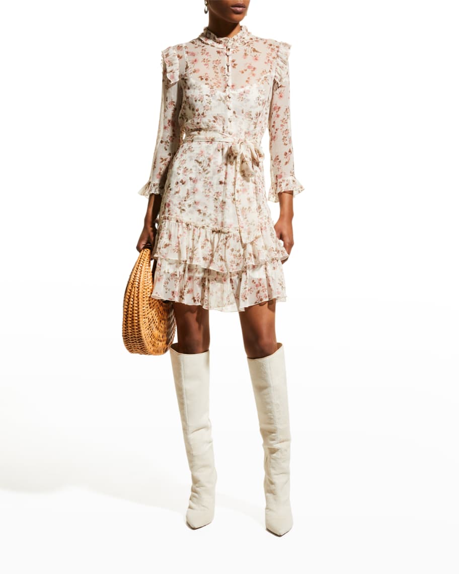 ALESSIA ZAMATTIO Cefalu Floral Silk Ruffled Mini Dress Neiman Marcus