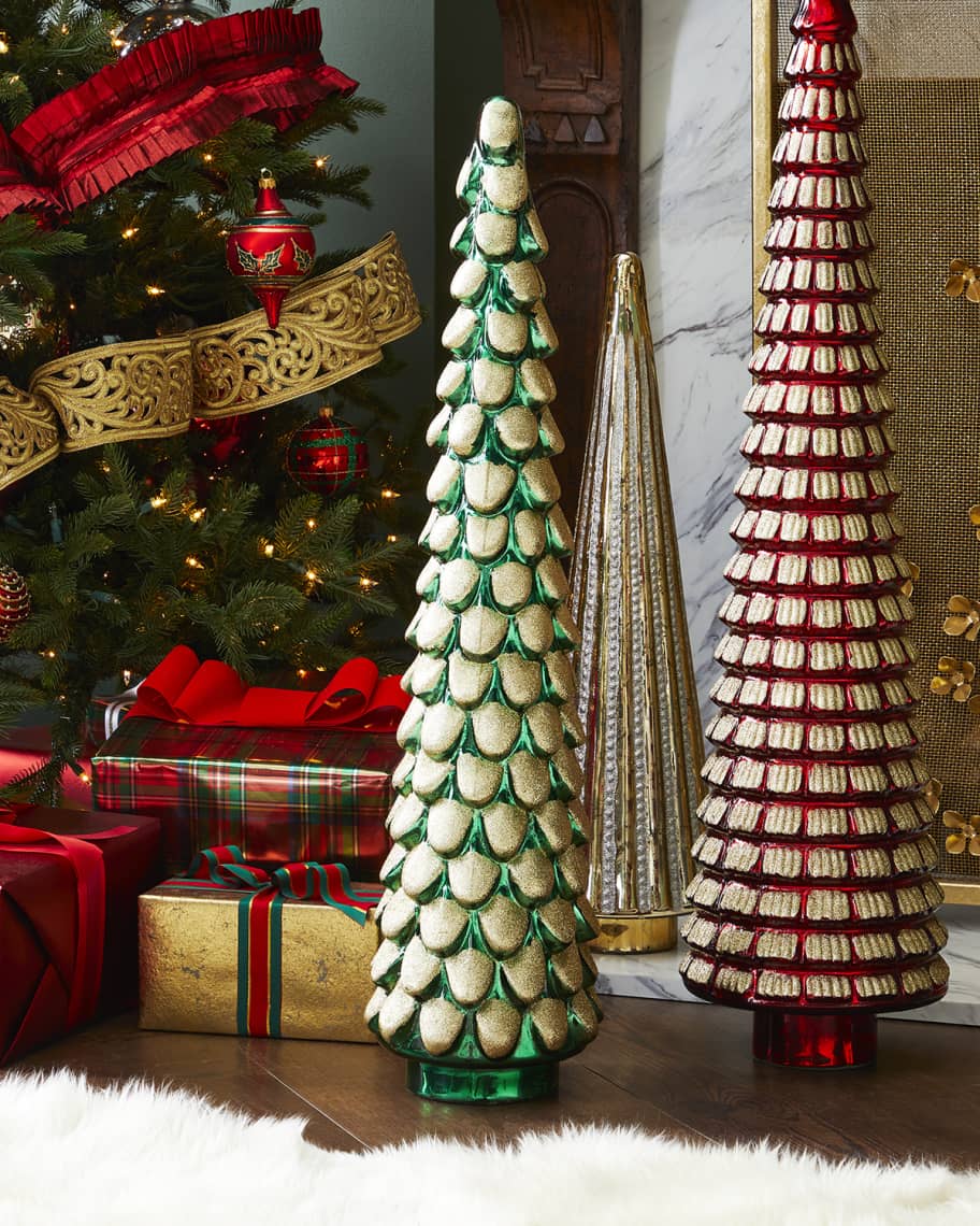 Neiman Marcus Green and Gold Decorative Glass Christmas Tree | Neiman