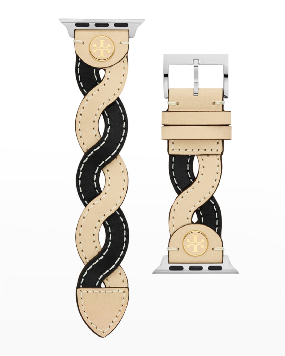 Tory Burch Braided Leather Apple Watch Band in Black, 38-41mm