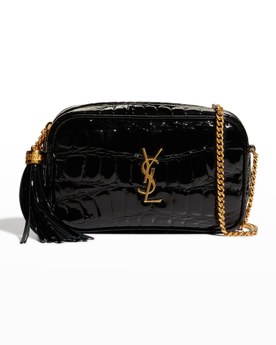Lou mini bag in crocodile-embossed patent leather