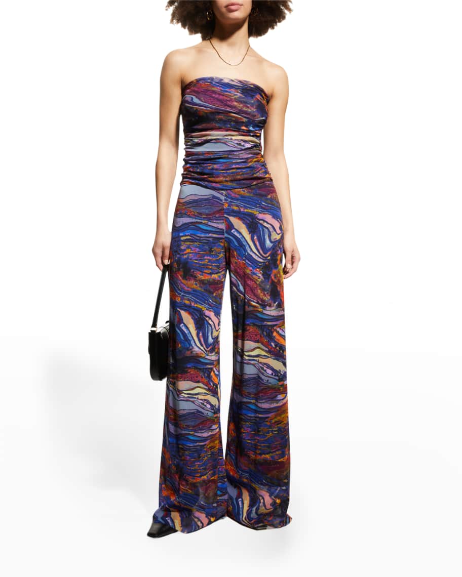 Fuzzi Strapless WideLeg Tulle Jumpsuit Neiman Marcus