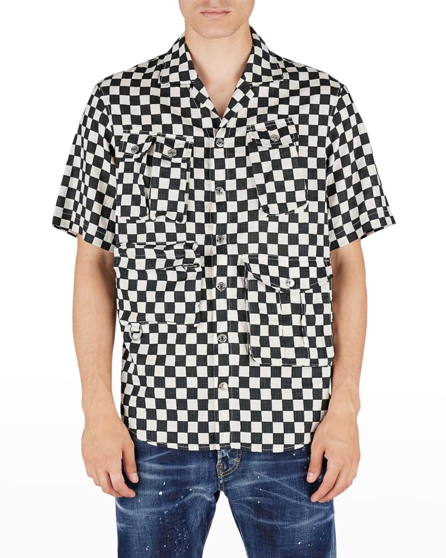 Dsquared2 Men's Tactical Checkered Bowling Shirt | Neiman Marcus